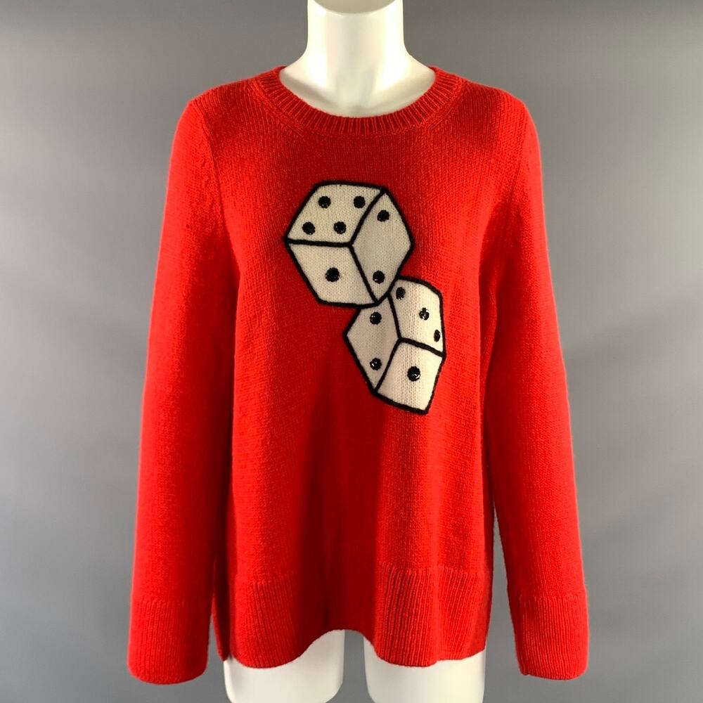 KATE SPADE Size M Red Alpaca Blend Dice Knit Sweater Womens